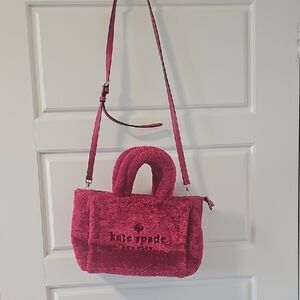 kate spade magenta sherpa mini tote with adjustable crossbody strap
